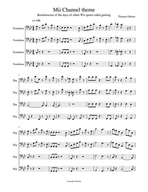 Mii Channel theme Sheet music for Trombone (Brass Quartet 